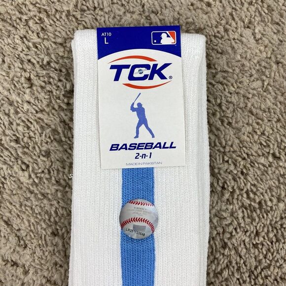 TCK Sports 2-n-1 Baseball Softball Stirrup Socks Mens L White Carolina Blue NWT - Picture 3 of 6
